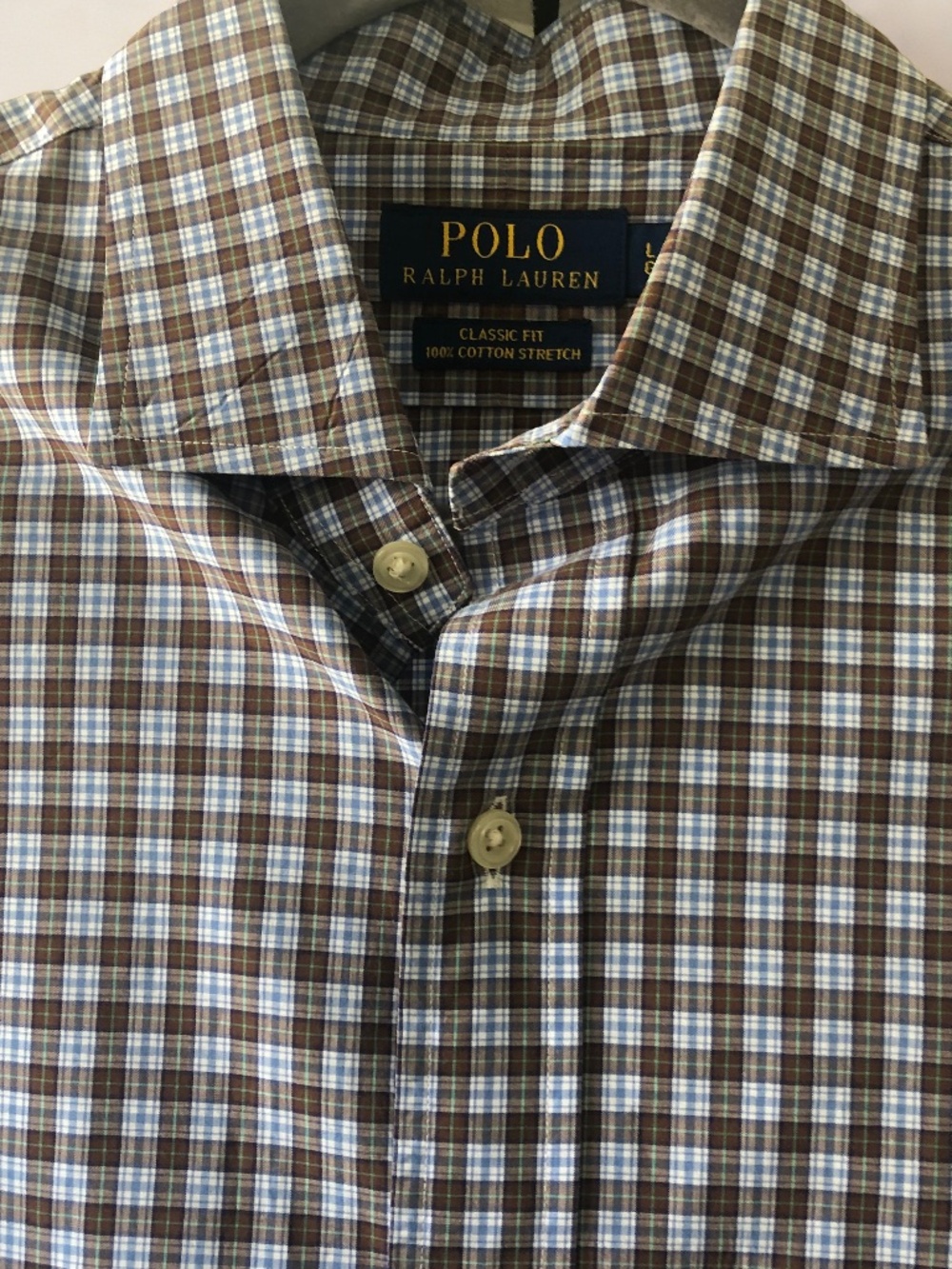 Polo Ralph Lauren Mens Large Classic Fit Plaid Button Down Shirt Cotton Stretch